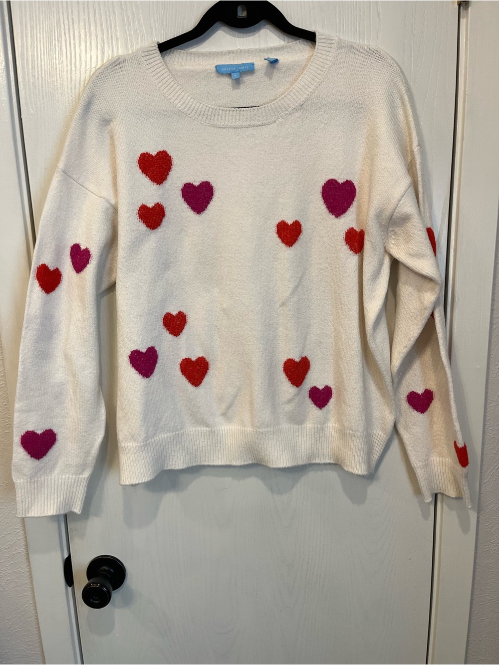 Draper James Heart Sweater Orange Pink Ivory Holiday Valentines Women Size L